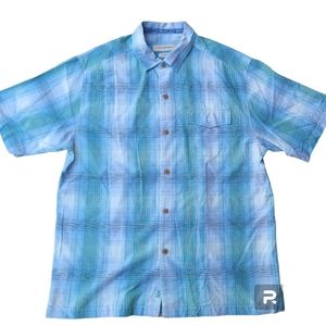 Tommy Bahama Silk Blend Blue Plaid Button Down Original Fit Men's Size LARGE